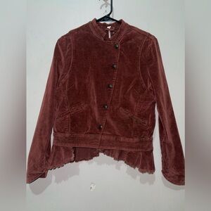 Free People Velvet MilitaryUncut Cord Raw Hem  Blazer Jacket